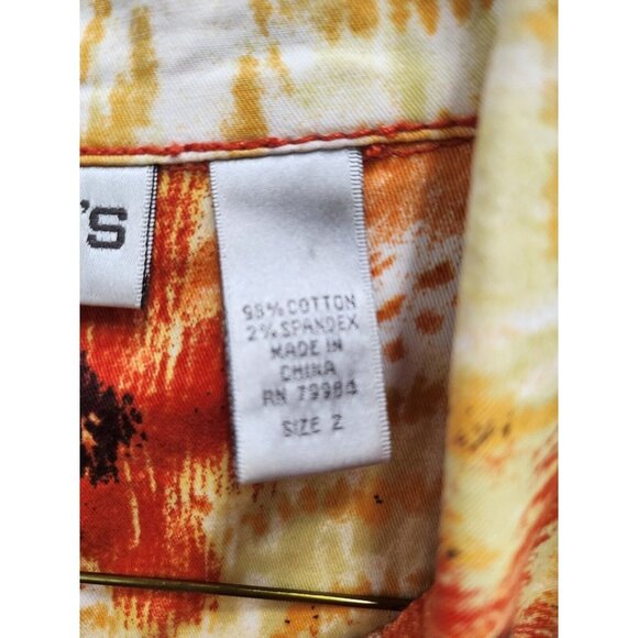 Chicos Womens Jacket Large Orange Yellow Floral Collared Full Zip Lightweight - Picture 4 of 7